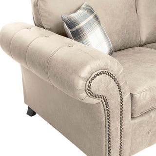 SOFAINSTORE Brantford Beige Suede-Effect 3 Seater Sofa | Rolled Arms, Stud Detailing, Classic Chesterfield Style