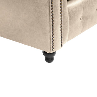 SOFAINSTORE Brantford Beige Suede-Effect 3 Seater Sofa | Rolled Arms, Stud Detailing, Classic Chesterfield Style