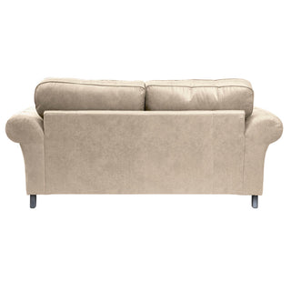 SOFAINSTORE Brantford Beige Suede-Effect 3 Seater Sofa | Rolled Arms, Stud Detailing, Classic Chesterfield Style
