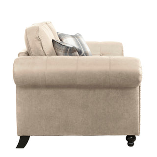 SOFAINSTORE Brantford Beige Suede-Effect 3 Seater Sofa | Rolled Arms, Stud Detailing, Classic Chesterfield Style