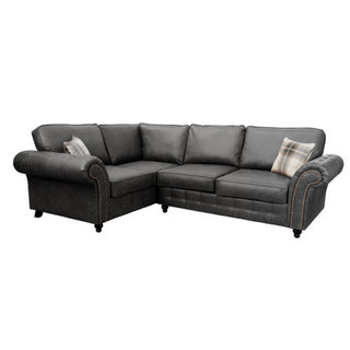 SOFAINSTORE Brantford Black Suede-Effect Left Hand Corner Sofa | Chesterfield-Style Rolled Arms, Deep Cushion Comfort