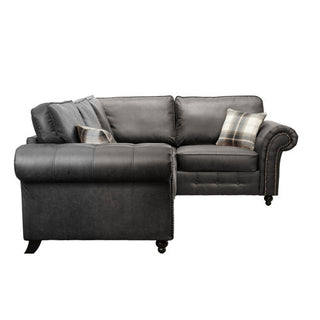 SOFAINSTORE Brantford Black Suede-Effect Left Hand Corner Sofa | Chesterfield-Style Rolled Arms, Deep Cushion Comfort