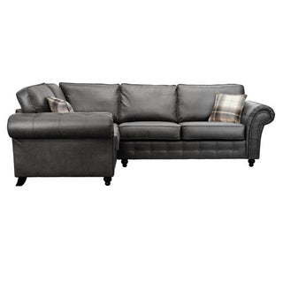 SOFAINSTORE Brantford Black Suede-Effect Left Hand Corner Sofa | Chesterfield-Style Rolled Arms, Deep Cushion Comfort