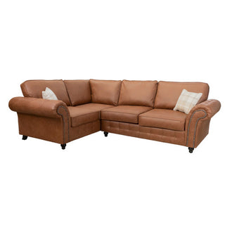 SOFAINSTORE Brantford Tan Brown Suede-Effect Left Hand Corner Sofa | Chesterfield-Style Rolled Arms, Deep Cushion Comfort