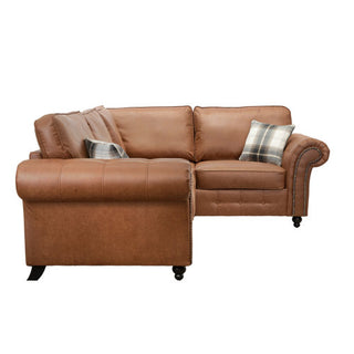 SOFAINSTORE Brantford Tan Brown Suede-Effect Left Hand Corner Sofa | Chesterfield-Style Rolled Arms, Deep Cushion Comfort