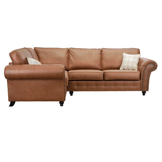 SOFAINSTORE Brantford Tan Brown Suede-Effect Left Hand Corner Sofa | Chesterfield-Style Rolled Arms, Deep Cushion Comfort