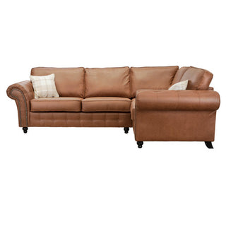 SOFAINSTORE Brantford Tan Brown Suede-Effect Right Hand Corner Sofa | Chesterfield-Style Rolled Arms, Deep Cushion Comfort