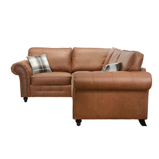 SOFAINSTORE Brantford Tan Brown Suede-Effect Right Hand Corner Sofa | Chesterfield-Style Rolled Arms, Deep Cushion Comfort