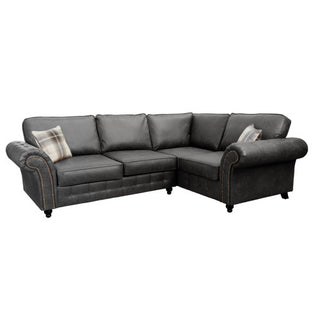 SOFAINSTORE Brantford Black Suede-Effect Right Hand Corner Sofa | Chesterfield-Style Rolled Arms, Deep Cushion Comfort