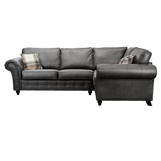 SOFAINSTORE Brantford Black Suede-Effect Right Hand Corner Sofa | Chesterfield-Style Rolled Arms, Deep Cushion Comfort
