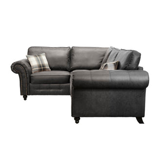 SOFAINSTORE Brantford Black Suede-Effect Right Hand Corner Sofa | Chesterfield-Style Rolled Arms, Deep Cushion Comfort