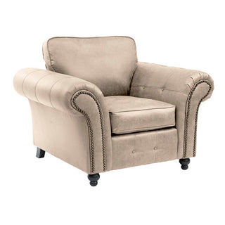 SOFAINSTORE Brantford Beige Suede-Effect Armchair | Chesterfield-Inspired Rolled Arms, Tufted Detailing, Heritage Lounge Chair