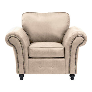 SOFAINSTORE Brantford Beige Suede-Effect Armchair | Chesterfield-Inspired Rolled Arms, Tufted Detailing, Heritage Lounge Chair