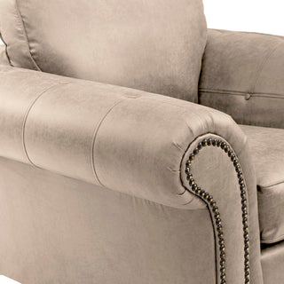 SOFAINSTORE Brantford Beige Suede-Effect Armchair | Chesterfield-Inspired Rolled Arms, Tufted Detailing, Heritage Lounge Chair