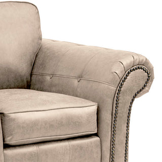 SOFAINSTORE Brantford Beige Suede-Effect Armchair | Chesterfield-Inspired Rolled Arms, Tufted Detailing, Heritage Lounge Chair