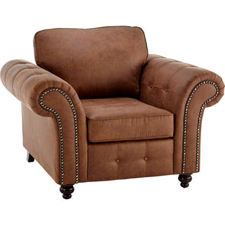 SOFAINSTORE Brantford Tan Brown Suede-Effect Armchair | Chesterfield-Inspired Rolled Arms, Tufted Detailing, Heritage Lounge Chair