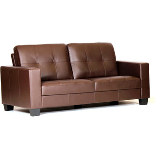SOFAINSTORE Bolano Brown Faux Leather Sofa – 3 Seater | Tufted Back, Square Arm