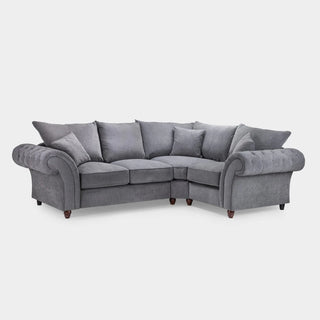 SOFAINSTORE Windsor Grey Fabric Right Hand Corner Sofa | Classic Chesterfield Style with Rolled Arms & Deep Seating