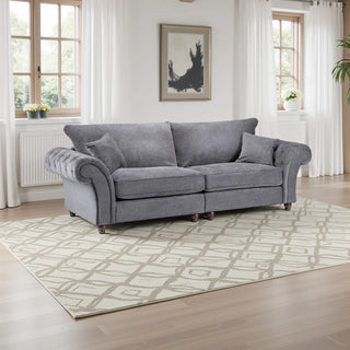 SOFAINSTORE Windsor Grey Fabric 4 Seater Sofa | Classic Chesterfield Design with Rolled Arms & Tufted Detailing