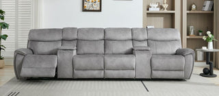 Titan 4 Seater Electric Reclining Cinema Theatre Sofa Silver Fabric
