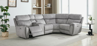 Titan Corner Reclining L Shape Cinema Console Sofa Group Silver Fabric 2+C+1