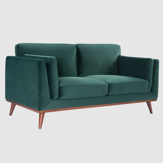 SOFAINSTORE Monroe Emerald Green 2 Seater Sofa | Velvet-Feel Fabric, Mid-Century Modern Design, Wooden Legs