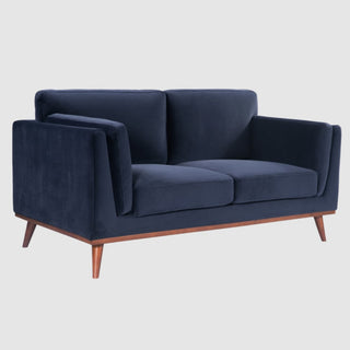 SOFAINSTORE Monroe Midnight Blue 2 Seater Sofa | Velvet-Feel Fabric, Mid-Century Modern Design, Wooden Legs