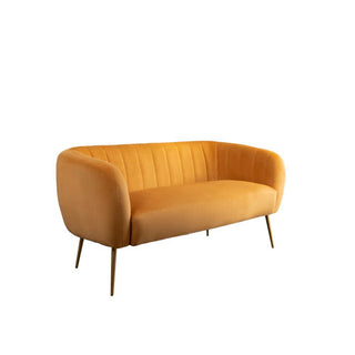 SOFAINSTORE Marenza Yellow Velvet Fabric 2 Seater Sofa | Mid-Century Curved Back, Boutique Accent Sofa
