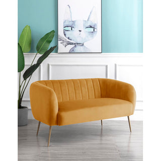 SOFAINSTORE Marenza Yellow Velvet Fabric 2 Seater Sofa | Mid-Century Curved Back, Boutique Accent Sofa