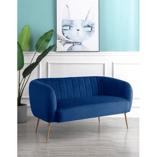 SOFAINSTORE Marenza Sapphire Blue Velvet Fabric 2 Seater Sofa | Mid-Century Curved Back, Boutique Accent Sofa