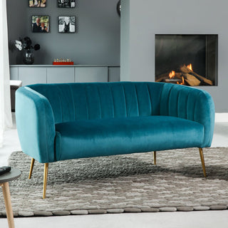 SOFAINSTORE Marenza Teal Velvet Fabric 2 Seater Sofa | Mid-Century Curved Back, Boutique Accent Sofa