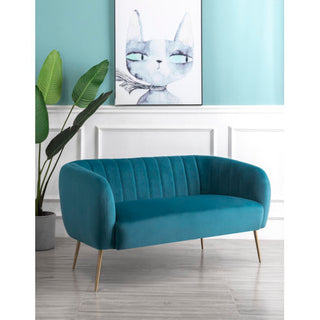 SOFAINSTORE Marenza Teal Velvet Fabric 2 Seater Sofa | Mid-Century Curved Back, Boutique Accent Sofa