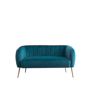 SOFAINSTORE Marenza Teal Velvet Fabric 2 Seater Sofa | Mid-Century Curved Back, Boutique Accent Sofa