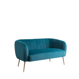 SOFAINSTORE Marenza Teal Velvet Fabric 2 Seater Sofa | Mid-Century Curved Back, Boutique Accent Sofa