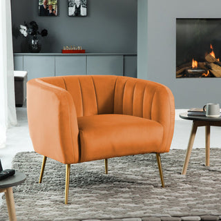 SOFAINSTORE Marenza Burnt Orange Velvet Armchair | Modern Barrel Design, Plush Accent Seating, Gold Legs