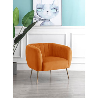 SOFAINSTORE Marenza Burnt Orange Velvet Armchair | Modern Barrel Design, Plush Accent Seating, Gold Legs