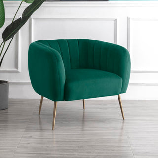 SOFAINSTORE Marenza Green Velvet Armchair | Modern Barrel Design, Plush Accent Seating, Gold Legs
