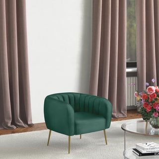 SOFAINSTORE Marenza Green Velvet Armchair | Modern Barrel Design, Plush Accent Seating, Gold Legs