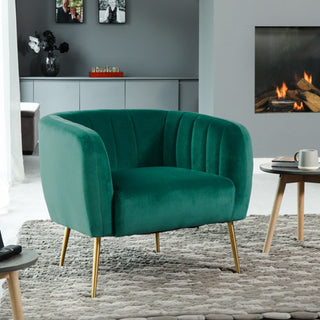 SOFAINSTORE Marenza Green Velvet Armchair | Modern Barrel Design, Plush Accent Seating, Gold Legs
