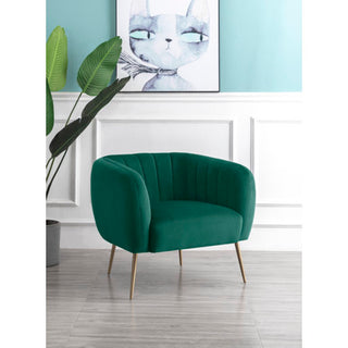 SOFAINSTORE Marenza Green Velvet Armchair | Modern Barrel Design, Plush Accent Seating, Gold Legs