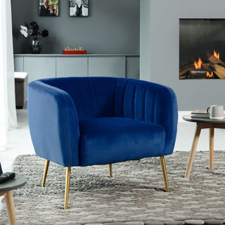 SOFAINSTORE Marenza Blue Velvet Armchair | Modern Barrel Design, Plush Accent Seating, Gold Legs