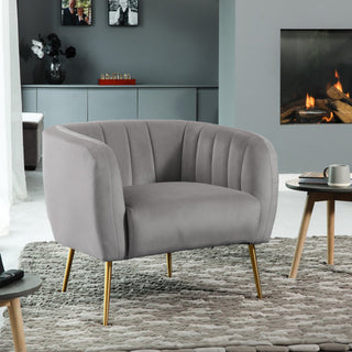 SOFAINSTORE Marenza Grey Velvet Armchair | Modern Barrel Design, Plush Accent Seating, Gold Legs