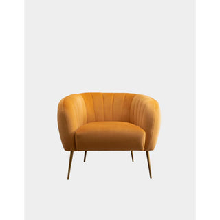 SOFAINSTORE Marenza Yellow Velvet Armchair | Modern Barrel Design, Plush Accent Seating, Gold Legs
