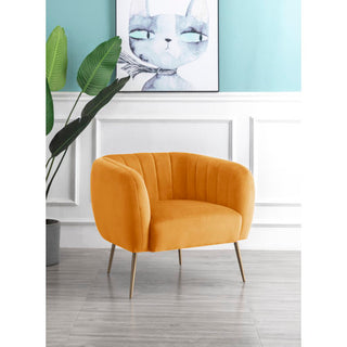 SOFAINSTORE Marenza Yellow Velvet Armchair | Modern Barrel Design, Plush Accent Seating, Gold Legs