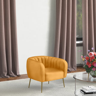 SOFAINSTORE Marenza Yellow Velvet Armchair | Modern Barrel Design, Plush Accent Seating, Gold Legs