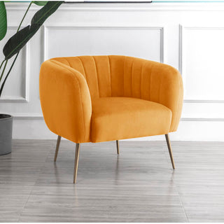 SOFAINSTORE Marenza Yellow Velvet Armchair | Modern Barrel Design, Plush Accent Seating, Gold Legs