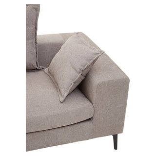 Close-up of the Anton Grey Upholstered Fabric 3 Seater Sofa by Premier Sofas, featuring modern design, soft texture, matching cushion, and black metal legs—ideal for a stylish living room.