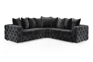 Ankara Black Velvet Fabric Large Corner Sofa | Foam Cushions | Durable Frame - Sofa In Store
