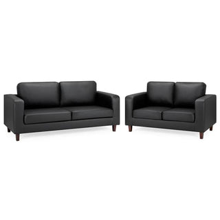 Boston Box Leather 3 + 2 Seater Sofa Set | Black Finish | Comfortable Design - Sofa In Store