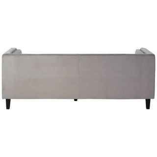 The Felisen Grey Velvet 3 Seater Sofa by Premier Sofas features a button-tufted design, eucalyptus frame, and dark wooden legs. Perfect for luxury interiors, this sleek sofa is ideal for those looking to buy sofas online in the UK.